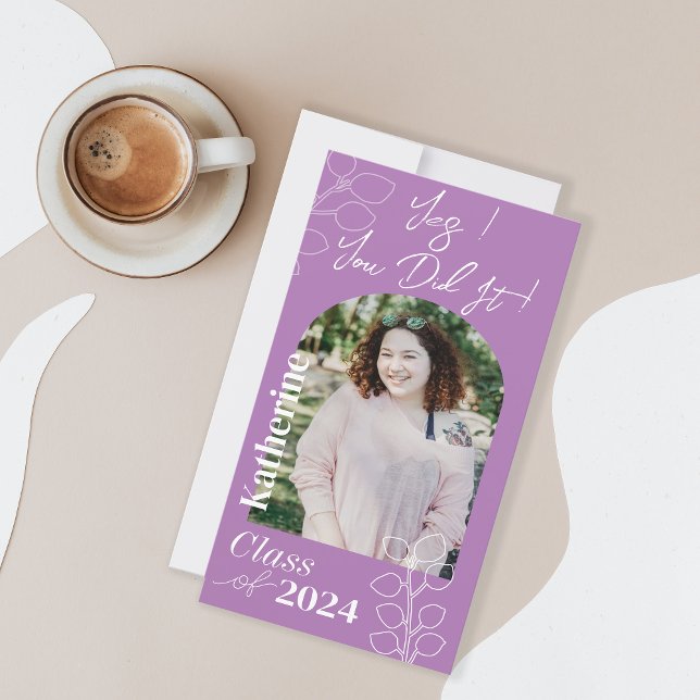 Graduation Simple Foliage Lavender ("Yes you did it !" modern simple graduation
card for your friends. )