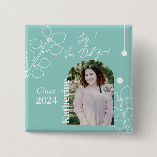 Graduation Simple Foliage Photo Aqua 15 Cm Square Badge