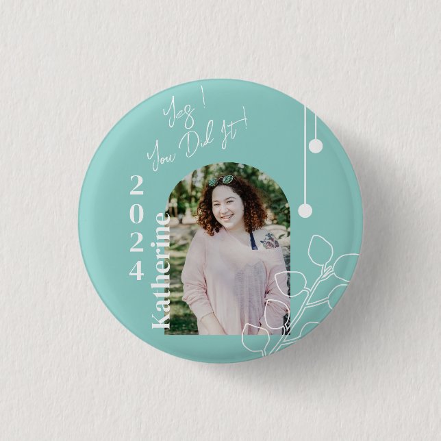 Graduation Simple Foliage Photo Aqua 3 Cm Round Badge (Front)