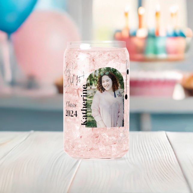 Graduation Simple Foliage Photo Aqua Can Glass (Insitu (Baby Shower))