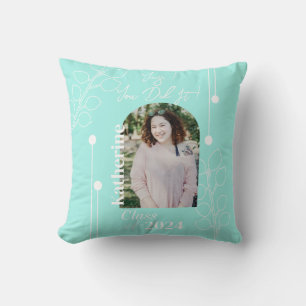 Graduation Simple Foliage Photo Aqua Cushion