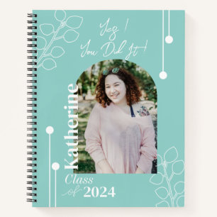 Graduation Simple Foliage Photo Aqua Notebook