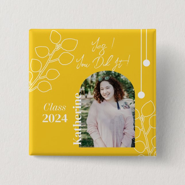 Graduation Simple Foliage Photo Mustard 15 Cm Square Badge (Front)