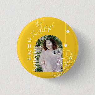 Graduation Simple Foliage Photo Mustard 3 Cm Round Badge
