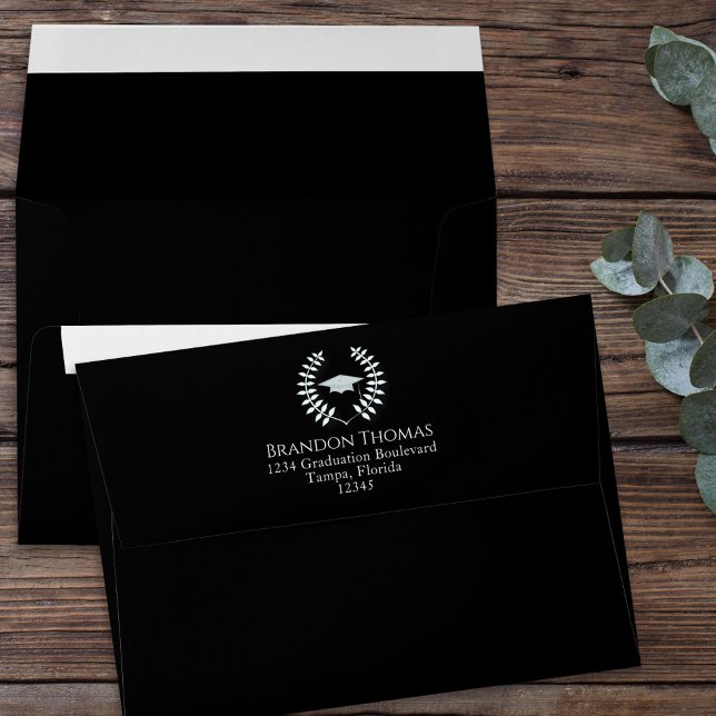 Graduation Simple Modern Classic Laurel Black Envelope (Creator Uploaded)