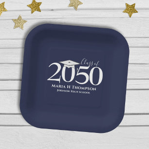 Graduation Simple Modern Minimalist Mortarboard Paper Plate