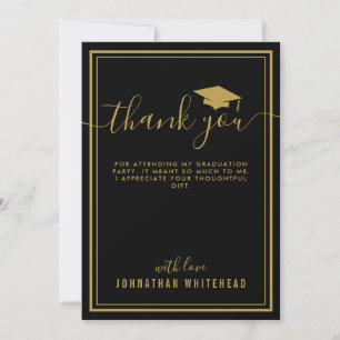Graduation Simple Photo Black Thank You Card