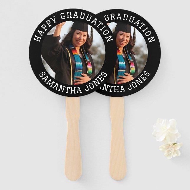 Graduation simple photo modern Graduate party Hand Fan (Front and Back)