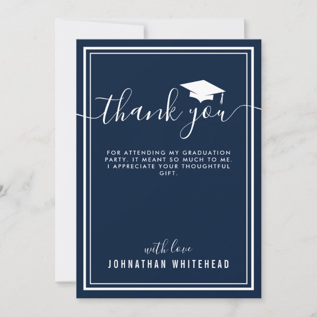 Graduation Simple Photo Navy Blue Thank You Card (Front)