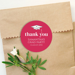 Graduation Simple Thank You Minimalist Crimson Red Classic Round Sticker