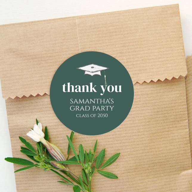 Graduation Simple Thank You Minimalist Dark Green Classic Round Sticker (Creator Uploaded)