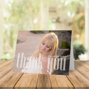 Graduation Simple Thank You Minimalist Three Photo Card