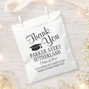 Graduation Simple Thank You Script Black and White Favour Bags