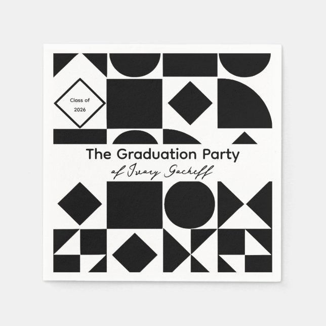 Graduation Simplistic Geometry Black and White Napkin (Front)
