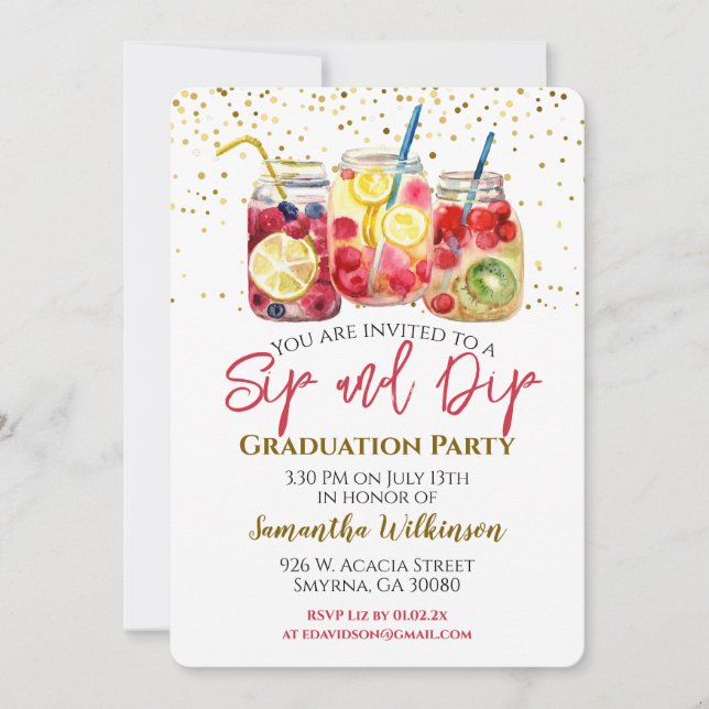 Graduation Sip and Dip Fruit Cocktail Pool Party Invitation (Front)