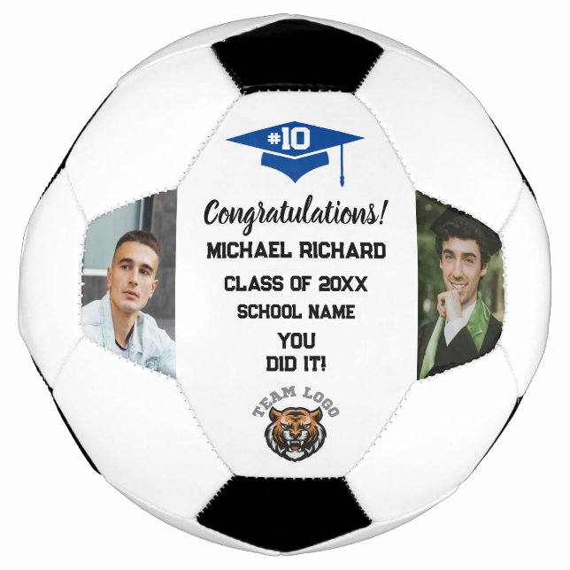 Graduation Soccer Custom Photo & Name Keepsake Football (Front)