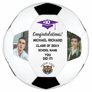 Graduation Soccer Custom Photo & Name Purple Football
