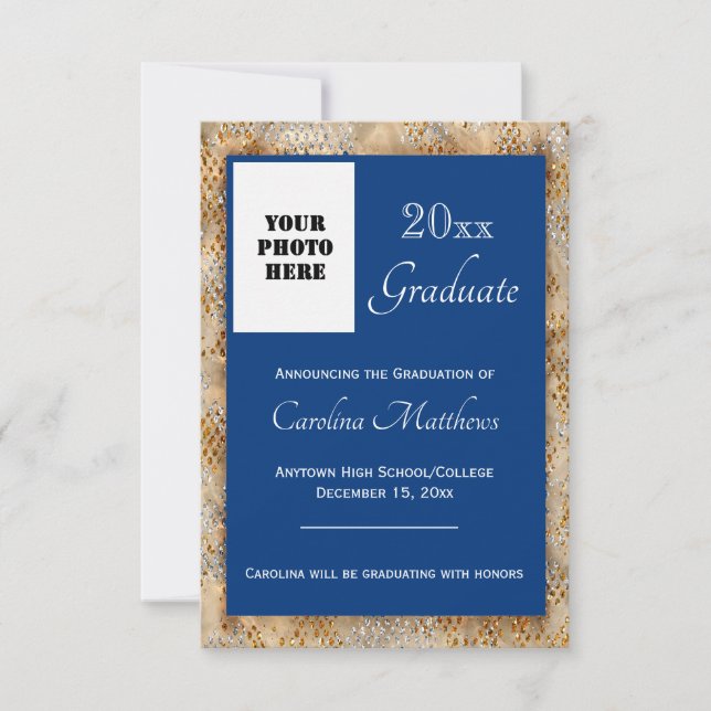 Graduation Sparkle Stripes Blue Graduation Announcement (Front)