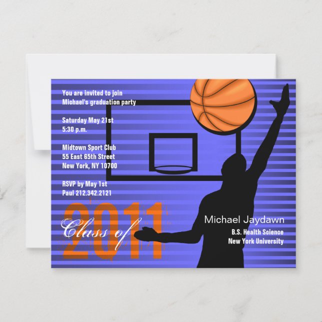 Graduation Sport Party Invitation Basketball (Front)