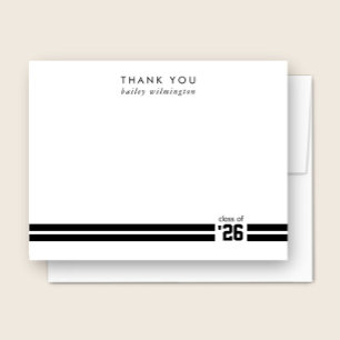 Graduation Sporty Stripes Black & White Thank You Card