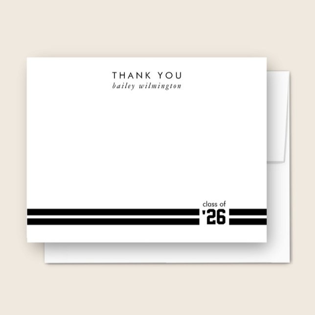 Graduation Sporty Stripes Black & White Thank You Card (Creator Uploaded)