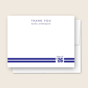 Graduation Sporty Stripes Deep Blue Thank You Card