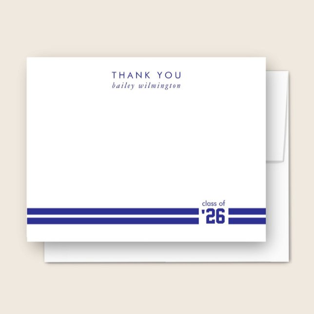 Graduation Sporty Stripes Deep Blue Thank You Card (Creator Uploaded)