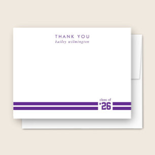 Graduation Sporty Stripes Purple Thank You Card
