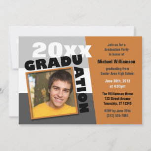 Graduation Squared Orange Photo Party Invitation