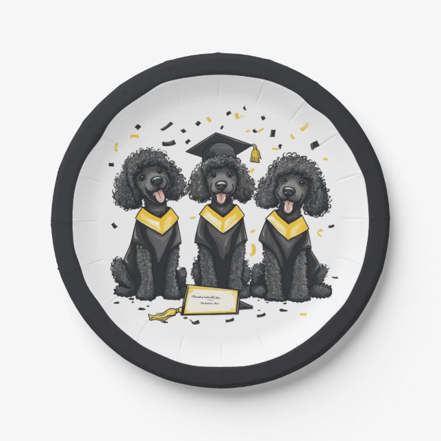 Graduation Standard Poodle Dogs Paper Plate (Front)