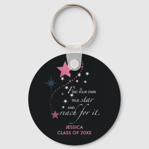 Graduation Star, Pink on Black Key Ring