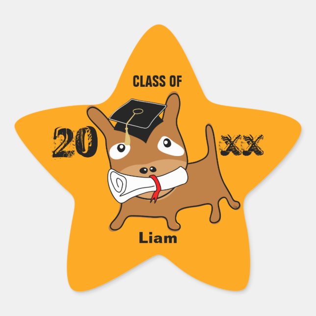 Graduation Star Puppy Sticker Orange (Front)