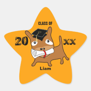 Graduation Star Puppy Sticker Orange
