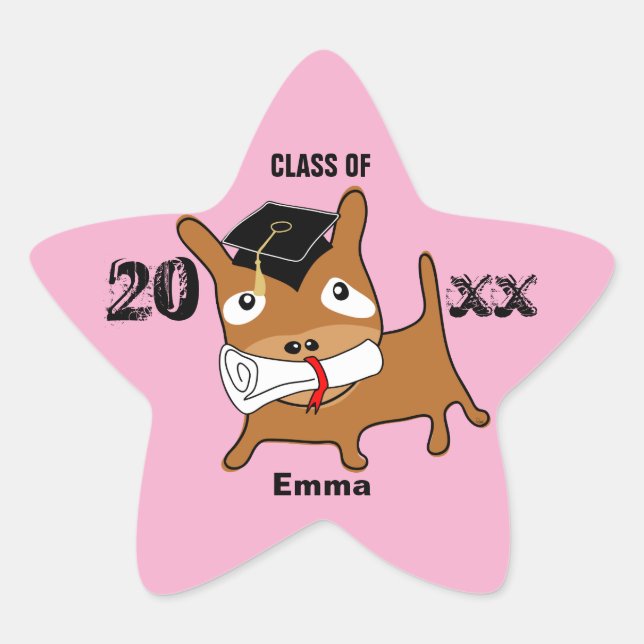Graduation Star Puppy Sticker Pink (Front)