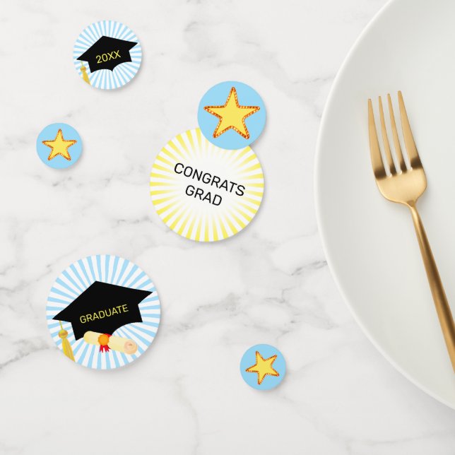 Graduation Stars on Light Blue & White Confetti (Group)