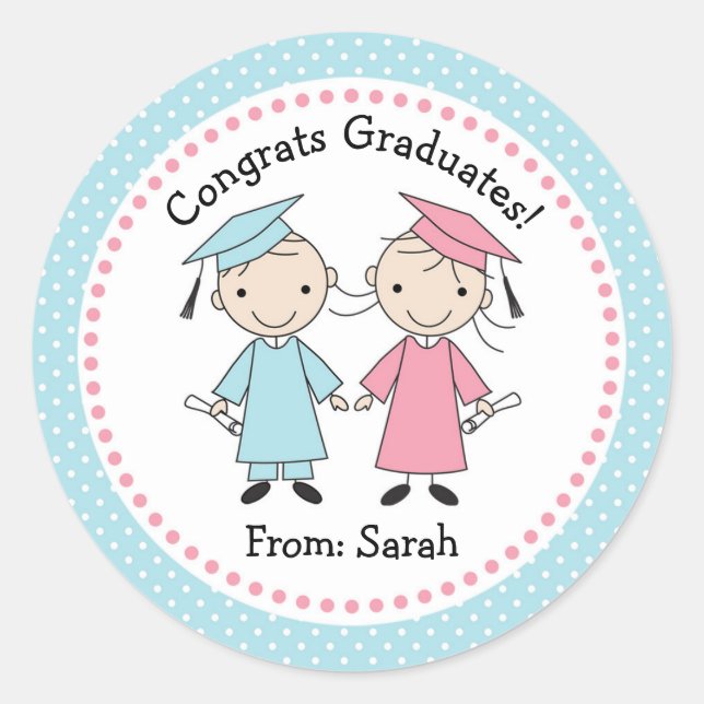 Graduation Stickers - Cute Stick Figure Boy Girl (Front)