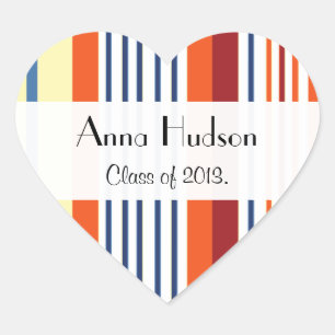 Graduation - Stripes, Lines - Yellow Blue Orange Heart Sticker