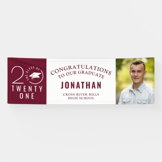 Graduation Stylish 2021 Typography Photo Maroon Banner (Horizontal)