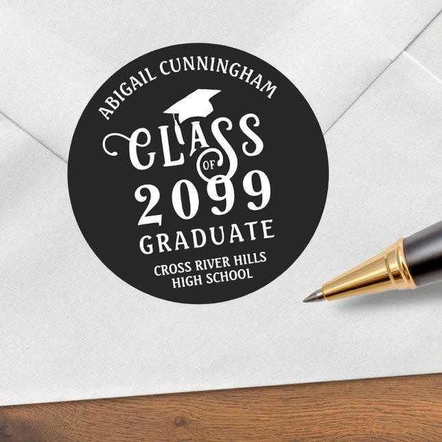 Graduation Stylish Class Year Custom Colour Classic Round Sticker (Creator Uploaded)