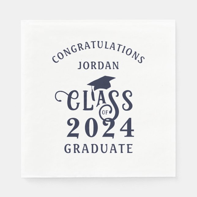 Graduation Stylish Navy Blue Class of Year Napkin (Front)