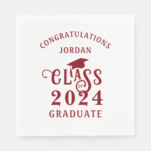 Graduation Stylish Red Class Year Name Napkin (Front)