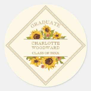 Graduation Sunflowers Floral Graduation Party Classic Round Sticker