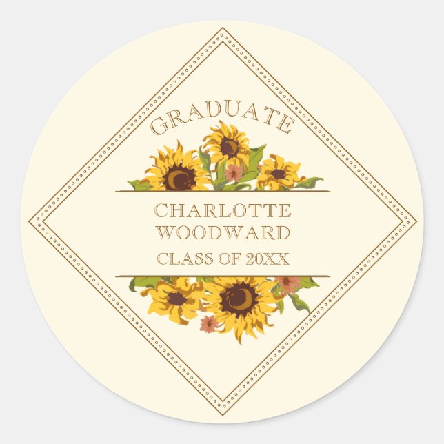 Graduation Sunflowers Floral Graduation Party Classic Round Sticker (Front)