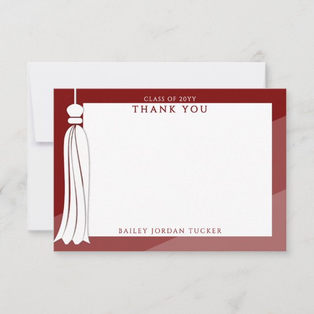 Graduation Tassel Dark Red Ombre Thank You Card (Front)