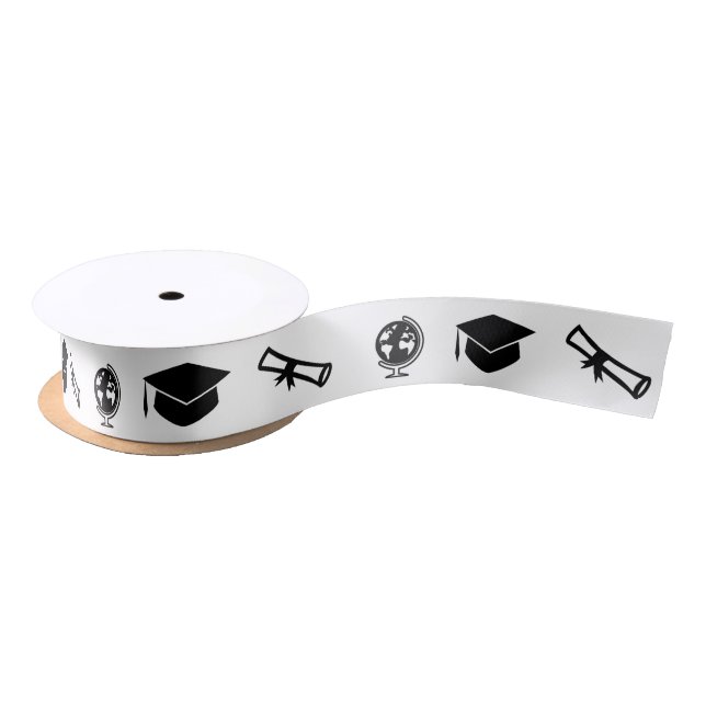 Graduation Tassel Diploma World Gift Wrap Satin Ribbon (Spool)