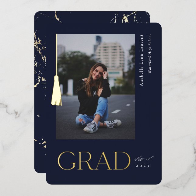 Graduation Tassel Photo Foil Announcement  (Front/Back)
