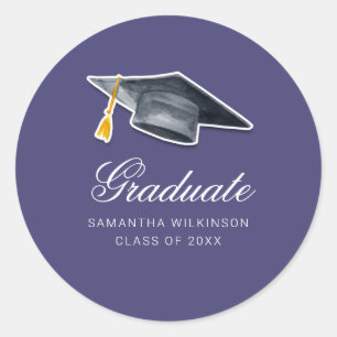Graduation Tassel Script Purple Classic Round Sticker
