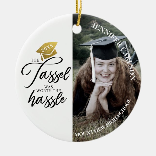 Graduation Tassel was worth Photo Ceramic Tree Decoration (Front)