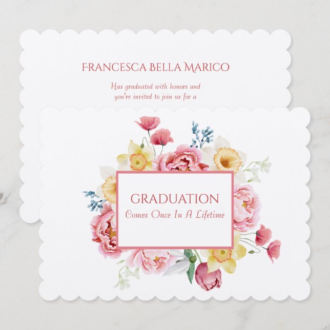 Graduation Tea Daughter Pink Peonies Invitation (Front/Back)