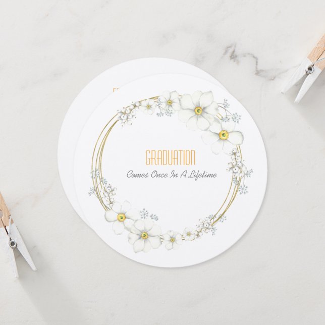 Graduation Tea Daughter White Blossoms and Berries Invitation (Front/Back In Situ)